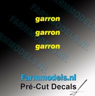 3x garron logo GEEL op transparant 2.5 mm hoog Pré-Cut Decals 1:32 Farmmodels.nl 