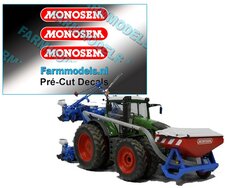 MONOSEM stickers ROOD met WITTE opdruk MONOSEM 25 mm breed op transparante folie  Pré-Cut Decals 1:32 Farmmodels.nl 