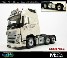 Rebuilt 25 YEAR edition WHITE 3 Axle Volvo FH16 met WITTE VELGPLATEN 1:32 MM1811-01-R 