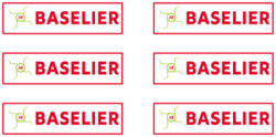 6x Baselier OUDE logo op witte folie 3 mm hoog Pré-Cut Decals 1:32 Farmmodels.nl 