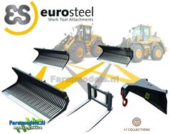 3x EuroSteel: Puinriek, Palletvork & Hijsjip set geschikt voor snelwissel JCB & Volvo L60H Shovel Agri Collectables 1:32 AT3200121         PRE-ORDER