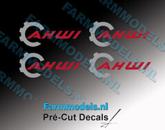 AHWI logo grijs/rood Geschikt op diverse werktuigen van AHWI bosbouw equipment.  2 cm breed Pré-Cut Decals 1:32 Farmmodels.nl