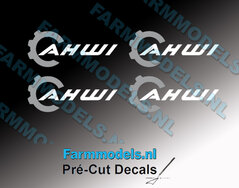 AHWI logo grijs/wit Geschikt op diverse werktuigen van AHWI bosbouw equipment.  2 cm breed Pré-Cut Decals 1:32 Farmmodels.nl