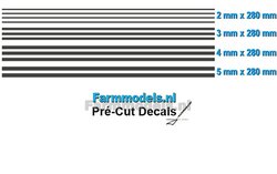 Striping set DONKER GRIJS/ Antraciet, 2 mm - 3mm - 4mm - 5mm x 280 mm Voorgesneden uit hoogwaardige kleurenfolie 