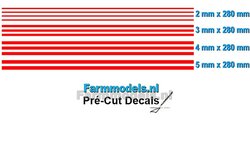 Striping set ROOD, 2 mm - 3mm - 4mm - 5mm x 280 mm Voorgesneden uit hoogwaardige kleurenfolie 