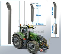 Uitlaat pijp met bocht CHROOM gespoten Ø 4,2 mm x 70 mm, geschikt voor beschermkap serie met Ø 6,6 mm   1:32  