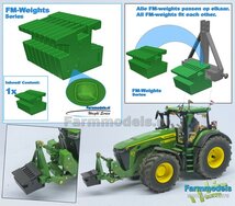 FM-Weight: VAST BLOK van (Front-) Gewicht platen JD HERT SPRINGEND OMHOOG OPDRUK, vast aan elkaar, JD 7810 OUD GROEN GESPOTEN Geleverd   1:32