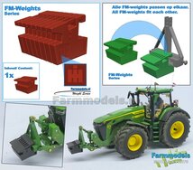 FM-Weight: VAST BLOK van (Front-) Gewicht platen (CASE) IH OPDRUK, vast aan elkaar, (CASE) IH DONKER ROOD GESPOTEN Geleverd   1:32