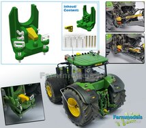 Ondertrekhaak DELUXE  JD 7R 310 GROEN + GELE PAL met werkende KIPPERKNOBBEL + 2x stuurstang aansluiting, geleverd met Deluxe pinnenset 1:32