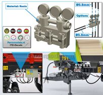 3x Nanometers + Regelventielen t.b.v hydrauliekleiding Ø0.8mm geleverd incl. 8x ITD-Decals:  3D geprint RESIN  geleverd  1:32     