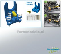 Ondertrekhaak DELUXE FORD UH BLAUW + GELE PAL met werkende KIPPERKNOBBEL + 2x stuurstang aansluiting,  geleverd met Deluxe pinnenset 1:32