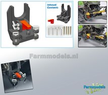 Ondertrekhaak DELUXE  MF 9S CHASSIS GRIJS + RODE PAL met werkende KIPPERKNOBBEL + 2x stuurstang aansluiting, geleverd met Deluxe pinnenset  1:32