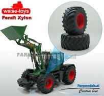 Fendt Xylon WeiseToys: Brede Vooras banden Ø 47.5 mm x 20,5 mm breed + ALUMINIUM velgen FENDT ROOD Gespoten 1:32 Farmmodels Custom Line Series 