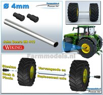 2x  John Deere STEEK-ASSEN geleverd INCL. ALU. BUIS  Ø 4mm t.b.v. ACHTERAS JD Wiking ZWART Gespoten Geleverd  1:32  Farmmodels Premium Line Series