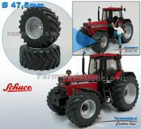 CASE IH SCHUCO: 2x Brede Banden Ø 47.5 x 20.5 mm + ALU. velgen ALUMINIUM METALIC gespoten geleverd 1:32 Farmmodels Custom Line Series  