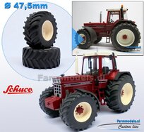 IH International Harvester SCHUCO: 2x Brede Banden Ø 47.5 x 20.5 mm + ALUMINIUM velgen IH CREME gespoten geleverd 1:32 Farmmodels Custom Line Series  