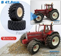 IH International Harvester WIKING: 2x Brede Banden Ø 47.5 x 20.5 mm + ALUMINIUM velgen IH CREME gespoten geleverd 1:32 Farmmodels Custom Line Series  