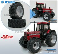 CASE IH 1455 SCHUCO: 2x Brede Banden Ø 61 x 25 mm + ALU. velgen ALUMINIUM METALIC Gespoten geleverd 1:32 Farmmodels Custom Line Series 