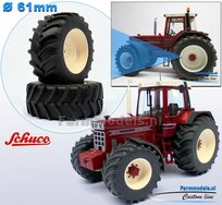 CASE IH 1455 & IH SCHUCO: 2x Brede Banden Ø 61 x 25 mm + ALU. velgen IH CREME Gespoten geleverd 1:32 Farmmodels Custom Line Series     