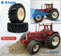 CASE IH 1455 & IH WIKING: 2x Brede Banden Ø 61 x 25 mm + ALU. velgen IH CREME Gespoten geleverd 1:32 Farmmodels Custom Line Series     