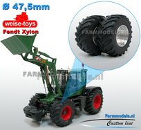 Fendt Xylon WeiseToys: Brede Vooras banden Ø 47.5 mm x 20,5 mm breed + ALUMINIUM velgen BLANK geleverd 1:32 Farmmodels Custom Line Series 