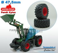 Fendt Xylon WeiseToys: Brede Vooras banden Ø 47.5 mm x 20,5 mm breed + ALUMINIUM velgen FENDT ROOD Gespoten 1:32 Farmmodels Custom Line Series 