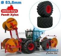 Fendt Xylon WeiseToys: Lage Druk Brede Achteras banden Ø 53.5 mm x 32.3 mm breed + ALUMINIUM velgen FENDT ROOD Gespoten 1:32 Farmmodels Custom Line Series