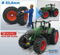 Fendt 828 FACELIFT: 2x Brede Banden Ø 53.8 x 22.5 mm + ALUMINIUM velgen FENDT ROOD gespoten  1:32    Farmmodels Custom Line Series