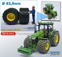 JD 7310R: 2x Michelin Mega X Bib Banden Ø 53.5 x 32.3 mm + ALUMINIUM velgen JOHN DEERE GEEL gespoten   1:32    Farmmodels Custom Line Series