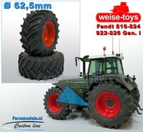 Fendt 824/ 926 Gen I: 2x Brede Banden Ø 62.5 x 27.7 mm + ALUMINIUM velgen FENDT ROOD Gespoten Geleverd 1:32 Farmmodels Custom Line Series