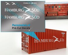 Set Hamburg Sud container logo's, geschikt voor 20ft container, 1:32 Farmmodels.nl