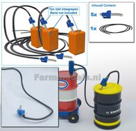 5x BLAUW OLIE/ BRANDSTOF PISTOOL + ZWARTE LEIDING Ø1mm  Resin, VERKEERSBLAUW Gespoten geleverd 1:32
