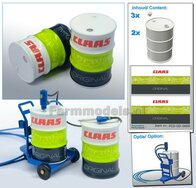 2x CLAAS OLIEDRUMS + 3x losse doppen OLIEDRUMS Resin WIT GLANS gespoten geleverd + CLAAS Pré-Cut Decal stickersets 1:32