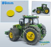 2x Afdekplaat (Achteras-) Velg Ø 9 mm JOHN DEERE GEEL Gespoten Geschikt voor o.a. JD 7310R alu achteras velgen 1:32