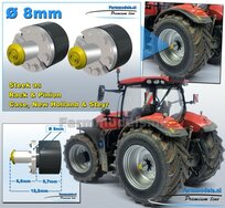 2x  CASE-NH-STEYR STEEK-ASSEN   Ø 8mm t.b.v. ACHTERAS ALUMINIUM+ZWART+GEEL Gespoten Geleverd  1:32  Farmmodels Premium Line Series