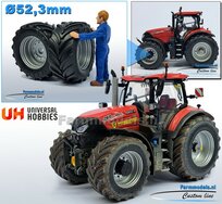 CASE IH PUMA 260 UH: 2x Brede Banden Ø 52.3 x 24.2 mm + ALU. Velgen ALUMINIUM METALIC Gespoten 1:32 Farmmodels Custom Line Series  