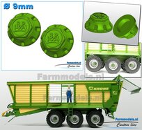 2x BPW NAAFDOP PLATTE uitvoering Ø 9 mm Materiaal Kunststof KRONE GROEN Gespoten geleverd 1:32