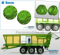 2x BPW NAAFDOP uitvoering MET CENTREER-RING ONDER Ø 9 mm Materiaal Kunststof KRONE GROEN Gespoten geleverd 1:32