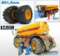 VREDO VT 7028: 2x Michelin 1050 lagedruk Banden Ø 61.5 x 33.3 mm + ALU. velgen VREDO GEEL gespoten 1:32 Farmmodels Custom Line Series    