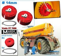 2x Eindvertragingen/ Planeetkappen Ø 14mm incl. LUCHTDRUKWISSELSYSTEEM Resin in VREDO ROOD Geleverd 1:32 Farmmodels Premium Line