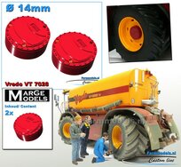 2x Eindvertragingen/ Planeetkappen Ø 14mm Materiaal Resin in VREDO ROOD Geleverd 1:32 Farmmodels Premium Line