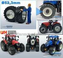 CASE 260/ NH T7.300/ STEYR 6280 UH: 2x Brede Banden Ø 52.3 x 24.2 mm + ALUMINIUM velgen BLANK geleverd 1:32 Farmmodels Custom Line Series  