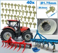 40 Stuks MESSING kleur  MOEREN op DRAAD-EIND  Afm. Ø 1.75 x 3mm    6-Kant Moer + O-Ring     Materiaal: RESIN op kleur geleverd  1:32  