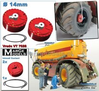 2x Eindvertragingen/ Planeetkappen Ø 14mm incl. LUCHTDRUKWISSELSYSTEEM Resin in VREDO ROOD Geleverd 1:32 Farmmodels Premium Line