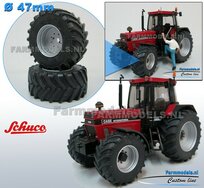 CASE IH SCHUCO: 2x Brede Banden Ø 47 x 20.5 mm + ALU. velgen ALUMINIUM METALIC gespoten geleverd 1:32 Farmmodels Custom Line Series  