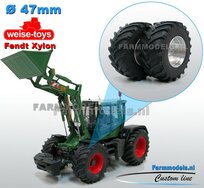 Fendt Xylon WeiseToys: Brede Vooras banden Ø 47 mm x 20,5 mm breed + ALUMINIUM velgen BLANK geleverd 1:32 Farmmodels Custom Line Series 