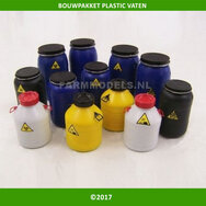 BOUWKIT: Plastic Vaten / Olie / bestrijdingsmiddellen vaten set, perfect voor 1:32 ref: PLM466