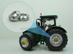 2x Wielgewicht blank John Deere (7310R) Ø 24.5 mm, uit massief Aluminium gefreesd, 1:32   