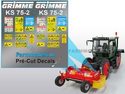 Stickerset voor bouwkit loofklapper GRIMME KS 75-2 + div. Gevarenstickers Pré-Cut Decals 1:32 Farmmodels.nl 