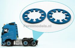 2x Blauwe velgringen Ø 13.7mm t.b.v (Volvo FH16) achteras MarGe models truck kleur zoals MM1811-04 1:32